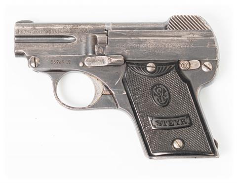Pistole, Steyr-Pieper Kipplauf 1909 Zweitserie, 6,35 Browning, #86760A, § B (ENNE)