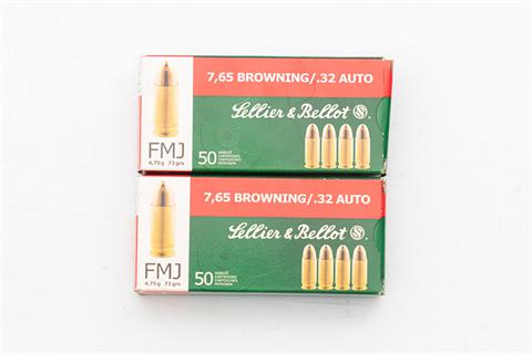 Pistol cartridges 7.65 Browning and 9 mm Luger, Sellier & Bellot & Hirtenberger, § B